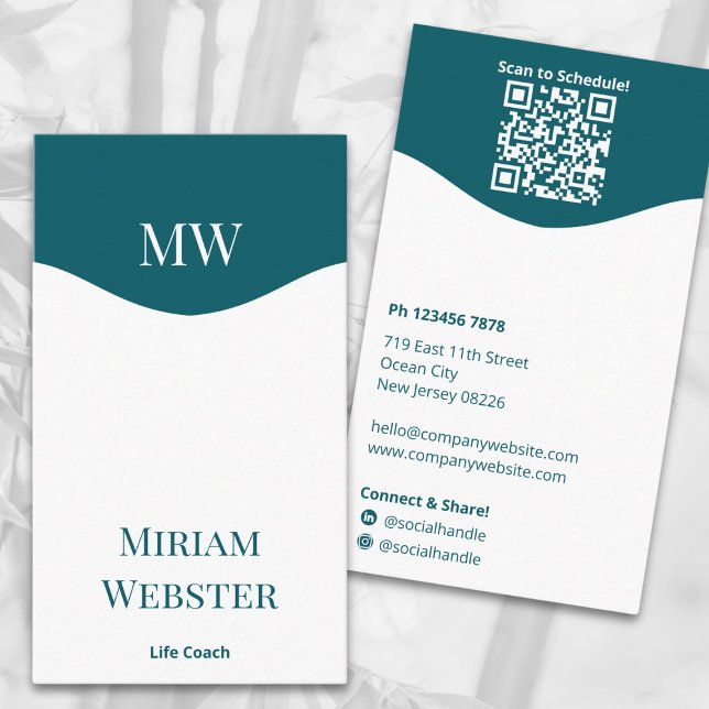 Minimal Teal White Initials Portrait Personal Business Card (Minimal Teal White Initials Portrait Personal Business Card)
