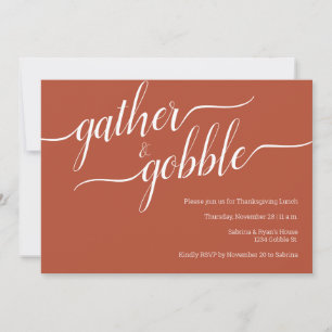 Minimal Terra Cotta Gather & Gobble Thanksgiving Invitation
