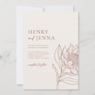 Minimal Terracotta Boho Australian Native Waratah Invitation