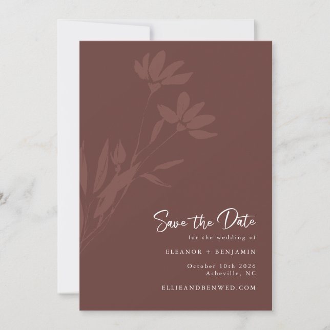 Minimal Terracotta Boho Botanical Script Wedding Save The Date (Front)