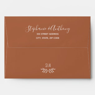 Minimal Terracotta Branch Calligraphy Wedding Envelope