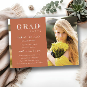 Minimal Terracotta Clean Photo Graduation Party Invitation