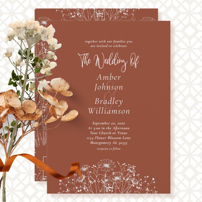 Minimal Terracotta Floral QR Code Elegant Wedding Invitation (Creator Uploaded)