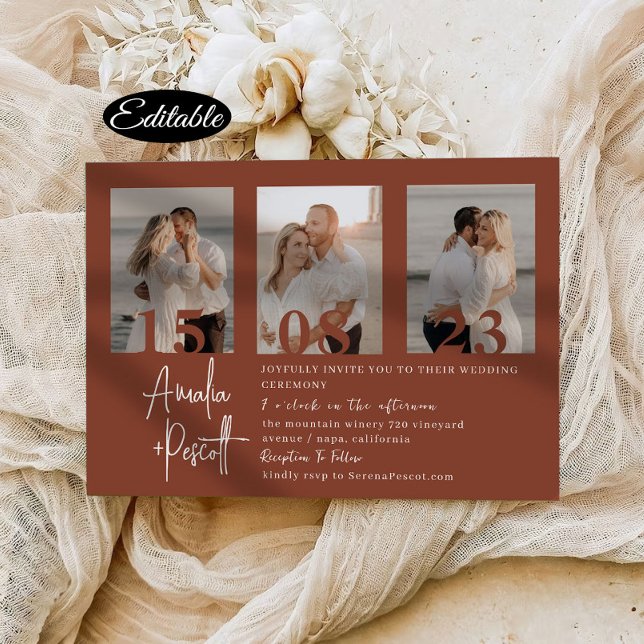 Minimal Terracotta Photo Collage Wedding Invitation (Creator Uploaded)