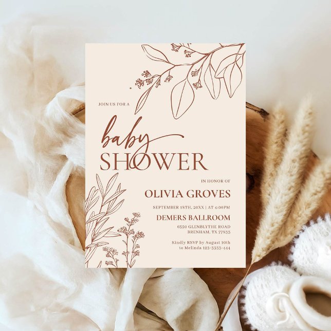 Minimal Terracotta Sage Floral Baby Shower Invitation (Creator Uploaded)