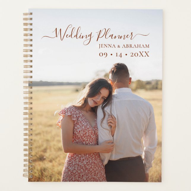 Minimal Terracotta Script Photo Wedding Planner (Front)