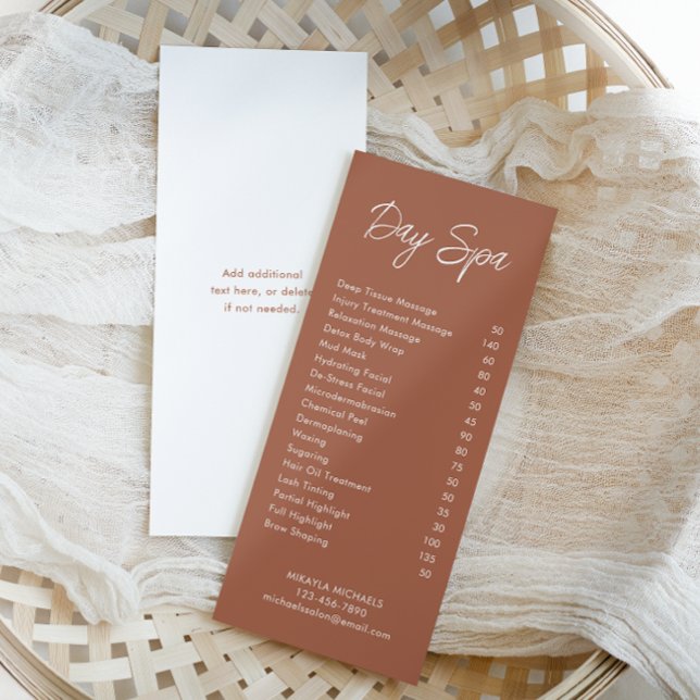 Minimal Terracotta Spa and Salon Price List Rack Card (Creator Uploaded)