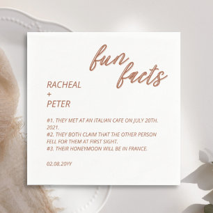 Minimal Terracotta Typography Fun Facts Wedding Napkin