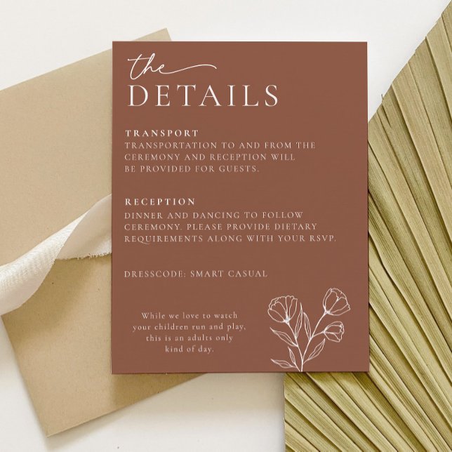 Minimal Terracotta Wedding Details Card PEYTON (PEYTON Wedding Suite - Details Card | Matching items available)