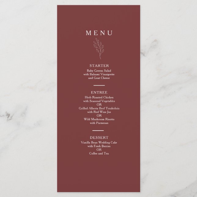 Minimal Terracotta Wedding Reception Botanical Menu (Front)