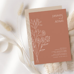 Minimal Terracotta White Wildflowers Wedding Invitation