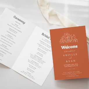 Minimal Terracotta Wildflower Folded Wedding Programme
