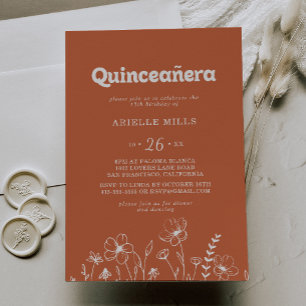Minimal Terracotta Wildflower Quinceañera Invitation