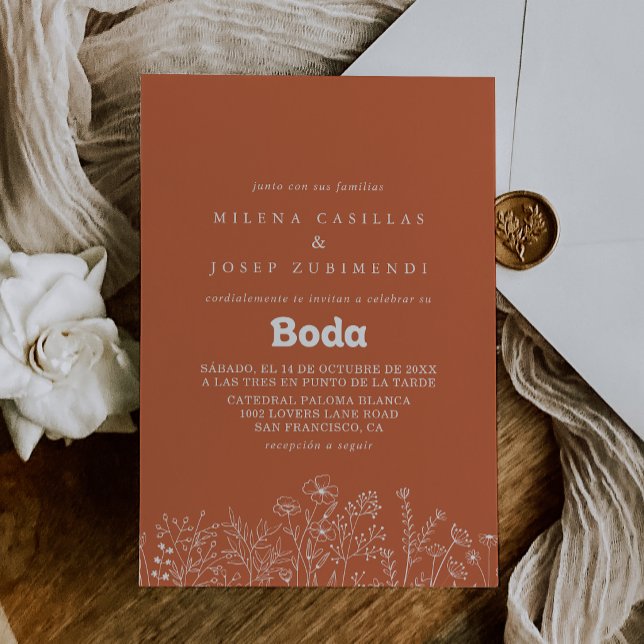 Minimal Terracotta Wildflower Spanish Wedding Invitation (Creator Uploaded)