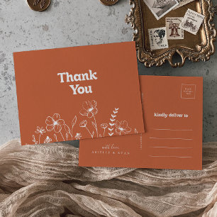 Minimal Terracotta Wildflower Thank You Postcard
