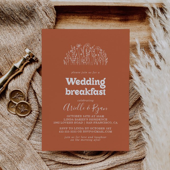 Minimal Terracotta Wildflower Wedding Breakfast Invitation (Creator Uploaded)