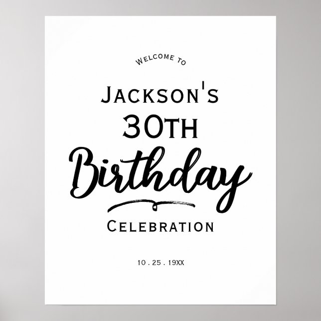 Minimal Text 30th Birthday  Foam Board Poster (Front)