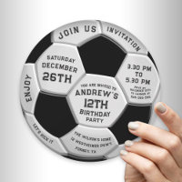 Minimal Text on Soccer Ball Birthday Invitation 