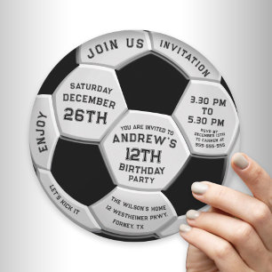 Minimal Text on Soccer Ball Birthday Invitation
