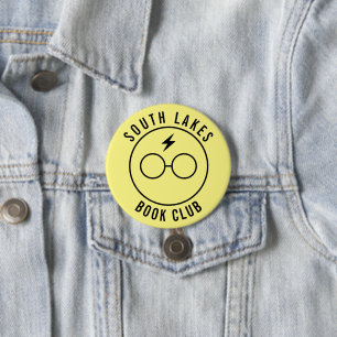 Minimal Text Yellow Line Art Book Club Logo 7.5 Cm Round Badge