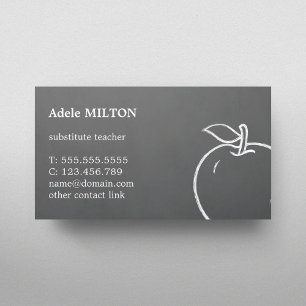 Minimal Textured Grey White Apple Teacher Business Card