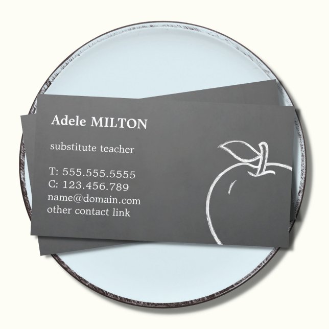 Minimal Textured Grey White Apple Teacher Business Card (Creator Uploaded)