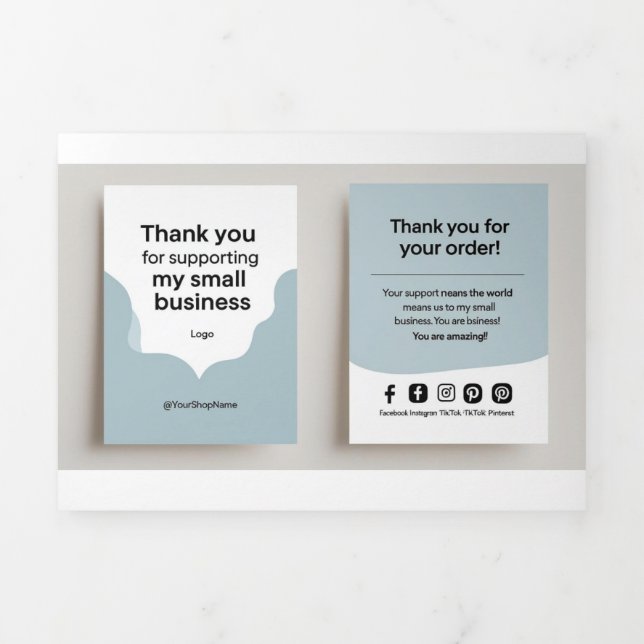 Minimal Thank You For Supporting My Small Busines Tri-Fold Card (Cover)