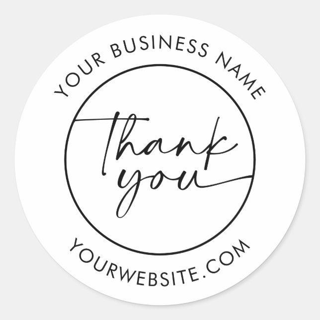 Minimal Thank You Handwritten Script Business  Classic Round Sticker (Front)