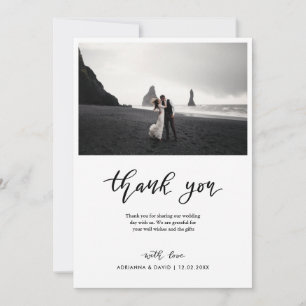 Minimal Thank You Script Wedding Couple Photo Card
