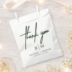 Minimal Thank You Wedding Forest Green Favour Bags