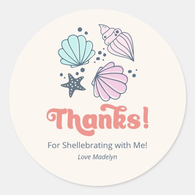 Minimal Thanks Seashell Birthday Thank You Classic Round Sticker (Front)