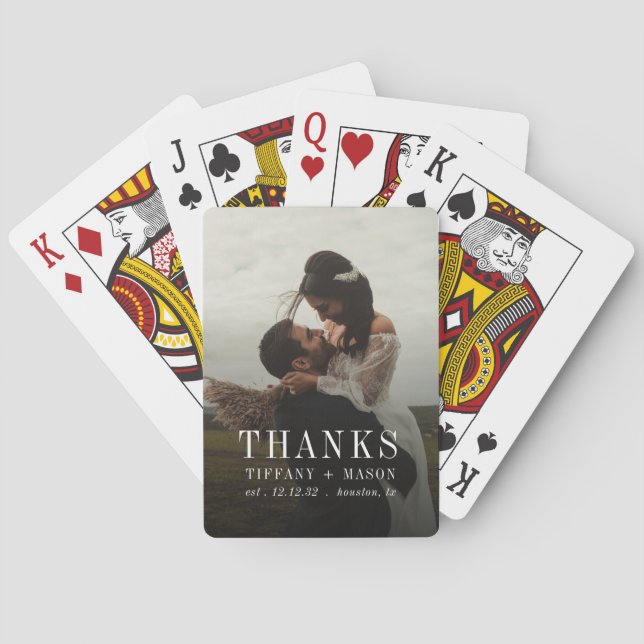 Minimal Thanks Wedding Photo Couples Template Playing Cards (Back)