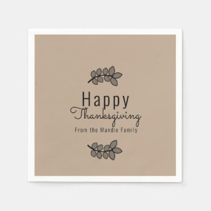 Minimal Thanksgiving Branch Greenery Script Napkin