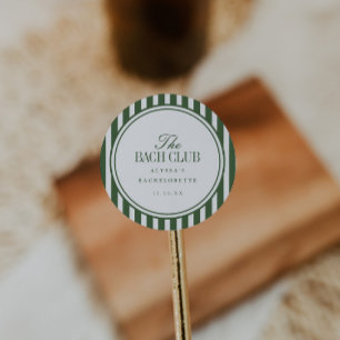 Minimal "The Bach Club" Striped Green Bachelorette Classic Round Sticker