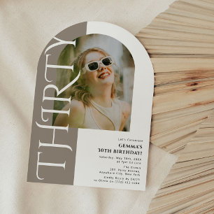 Minimal THIRTY Arch Photo 30th Birthday Invitation