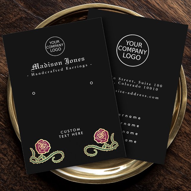 Minimal Thorn Rose Gothic Black Earring Display Business Card (Creator Uploaded)