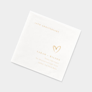 Minimal Topography Heart Wedding Anniversary Foil Napkins
