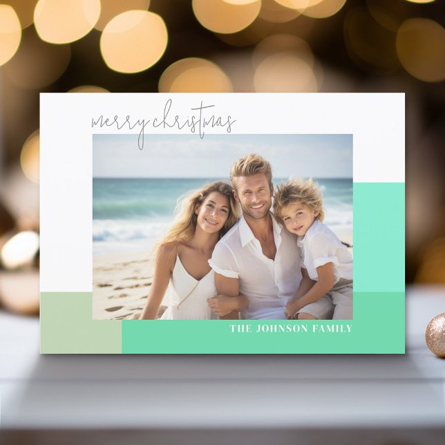 Minimal Translucent Colour Blocks Photo - Script Holiday Card (Modern Holiday Greeting Card with a Family Photo)