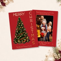 Minimal Tree Merry Christmas Photo Red & Gold