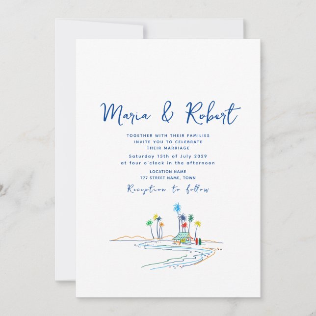 Minimal Tropical Beach Wedding Invitation (Front)