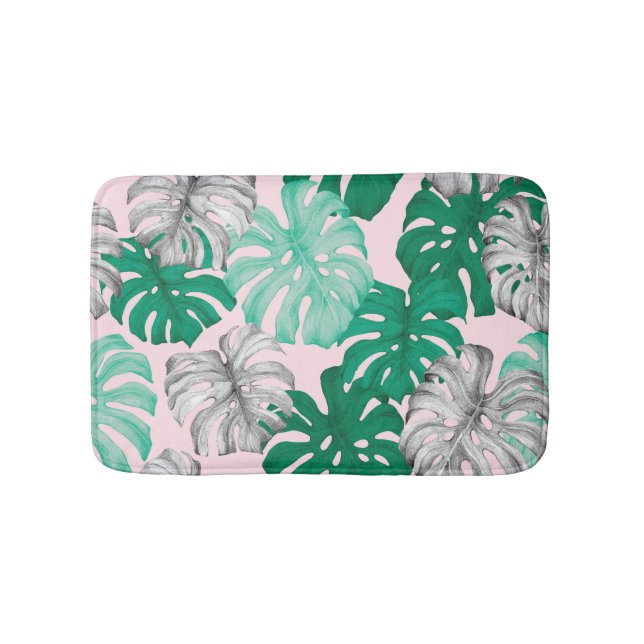 Minimal Tropical Monstera Duo-Tone Bath Mat (Front)