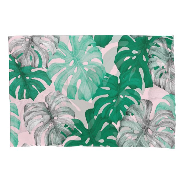 Minimal Tropical Monstera Duo-Tone Pillowcase (Front)