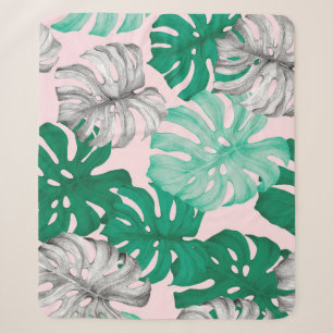 Minimal Tropical Monstera Duo-Tone Sherpa Blanket