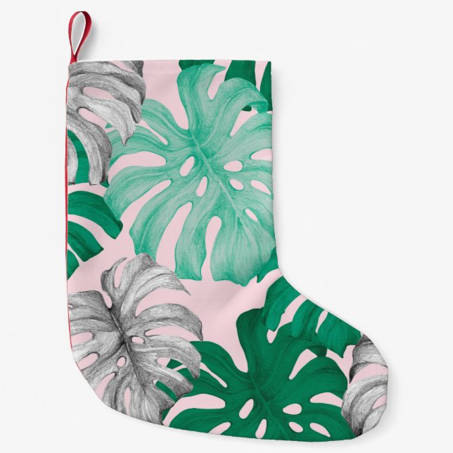 Minimal Tropical Monstera Duo-Tone Small Christmas Stocking (Front)