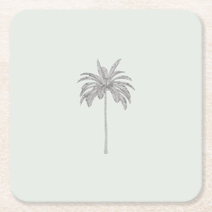 Minimal Tropical Palm Tree Illustration Wedding Square Paper Coaster