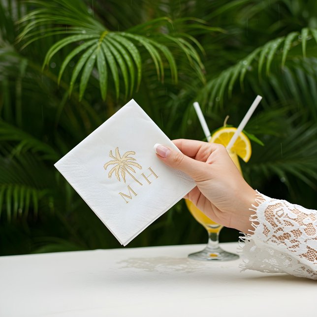 Minimal Tropical Palm Tree Monogram Wedding Foil Napkins (Minimal Tropical Palm Tree Monogram Wedding Foil Napkins)
