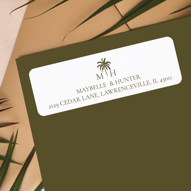 Minimal Tropical Palm Tree Monogram White (Minimal Tropical Palm Tree Monogram White Label)