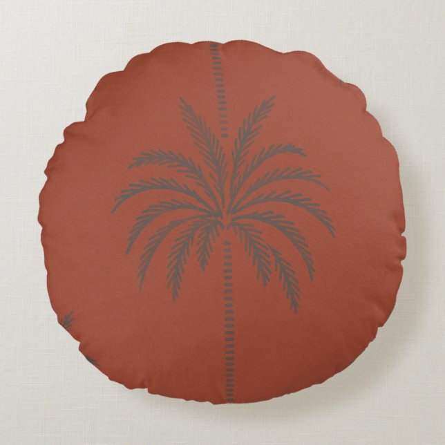 Minimal Tropical Palm Tree Pattern Terracotta  Round Cushion (Front)