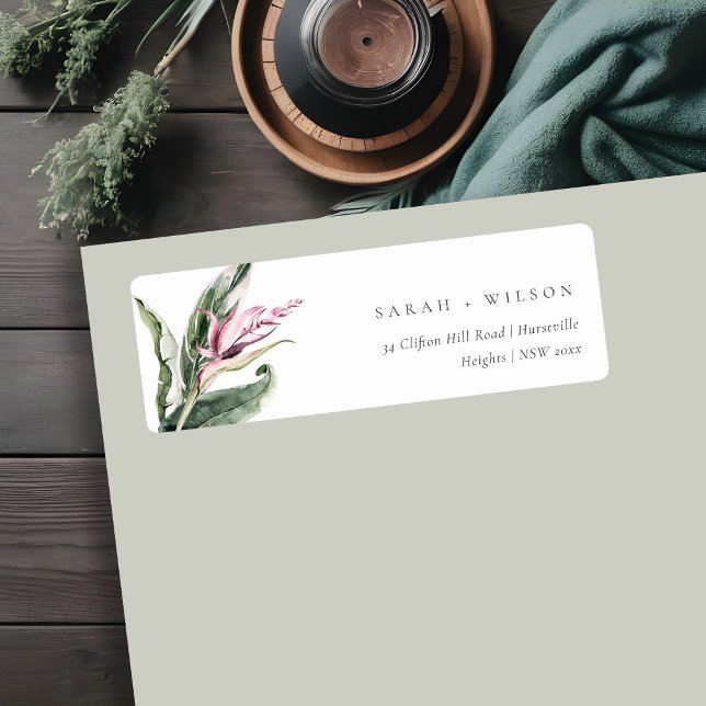 Minimal Tropical Pink Green Leafy Floral Address (Creator Uploaded)
