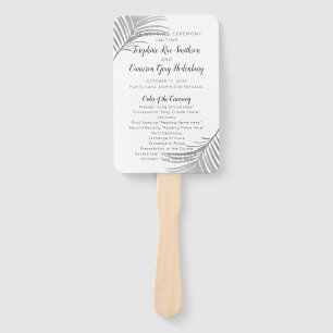 Minimal Tropical Silver Palm Leaf Wedding Program Hand Fan